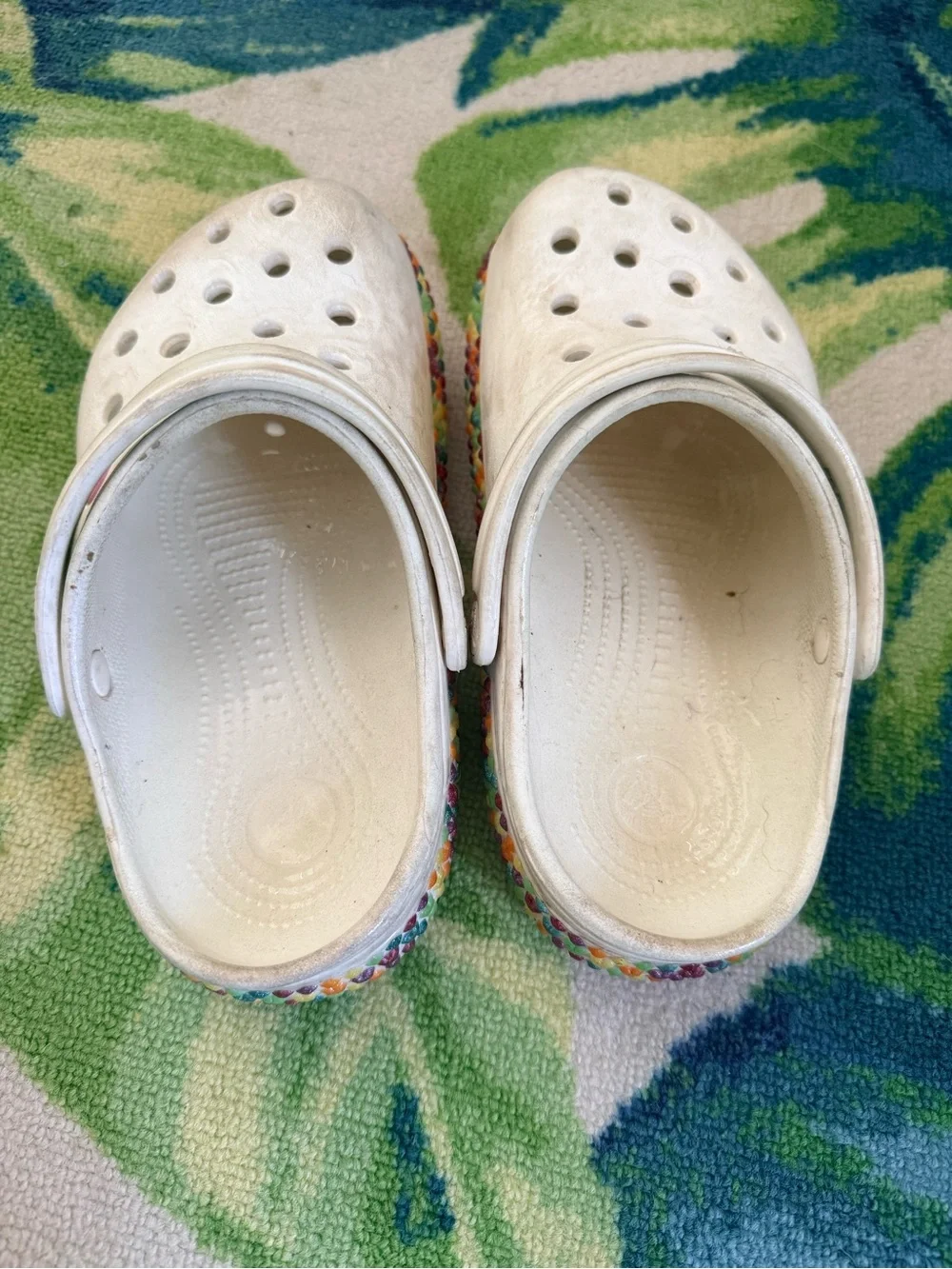 Kids White Clog Shoes with Rainbow Dot Trim